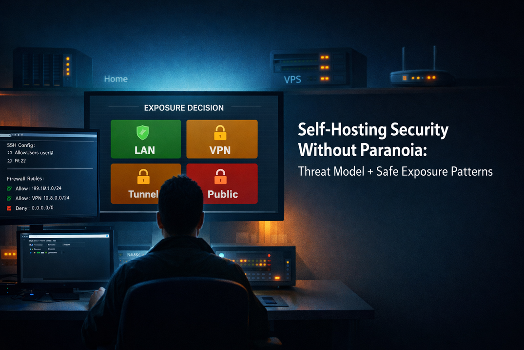 Self-hosting without panic (11/12): Security without paranoia. Threat model + safe exposure patterns